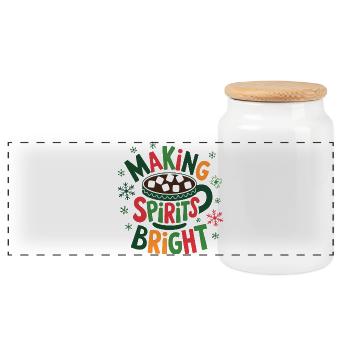 Making Spirits Bright Cocoa - Panoramic Cookie Jar with Wooden Lid - white - Front