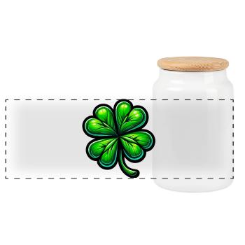 Four-leaf clover - Panoramic Cookie Jar with Wooden Lid - white - Front
