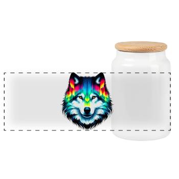 Loup - Boîte à biscuits avec couvercle en bois - blanc - Devant