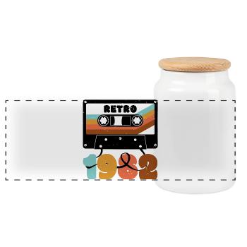 Retro 1980s Boho Cassette T-Shirt Design - Panoramic Cookie Jar with Wooden Lid - white - Front