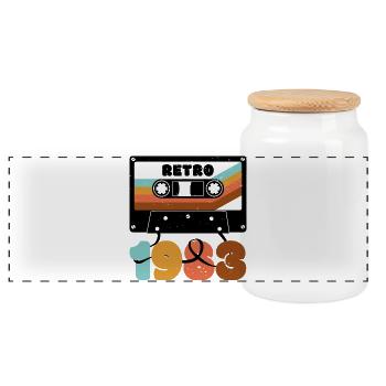 Typographie rétro des années 1980 à cassette de blocs de couleurs - Boîte à biscuits avec couvercle en bois - blanc - Devant