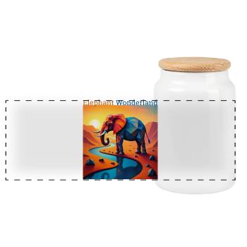 Geometric Elephant Wonderland - Panoramic Cookie Jar with Wooden Lid - white - Front