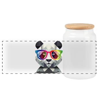 Cooler Panda: Geometrischer Style trifft auf bunte - Panorama Keksdose mit Holzdeckel - Weiß - Vorne