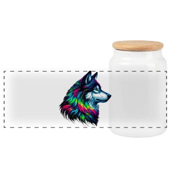 Wolf - Panoramic Cookie Jar with Wooden Lid - white - Front