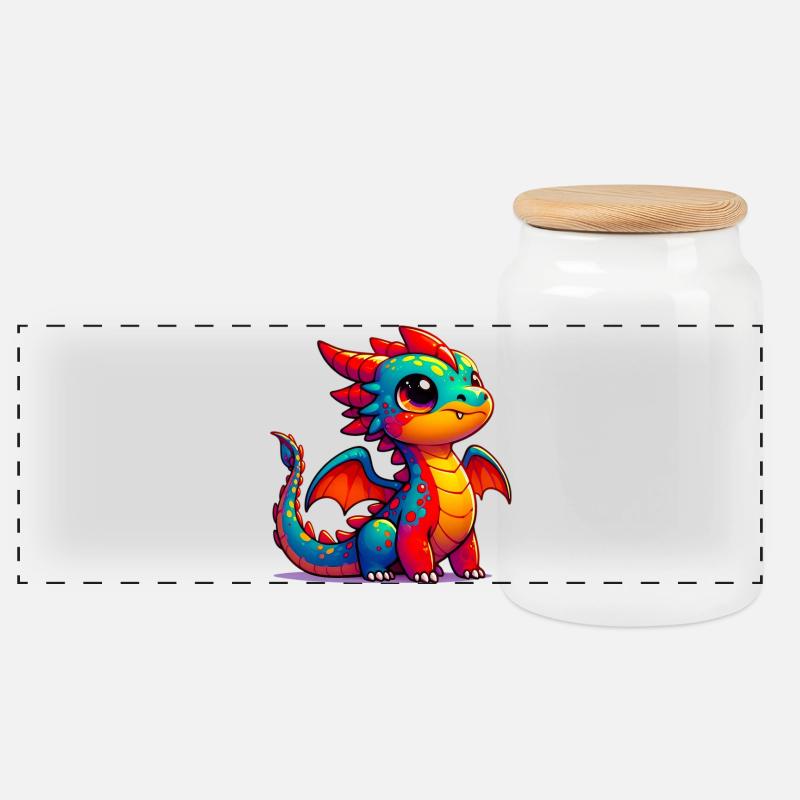 Drache - Panorama Keksdose mit Holzdeckel - Weiß