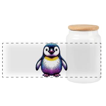 Pingouin - Boîte à biscuits avec couvercle en bois - blanc - Devant