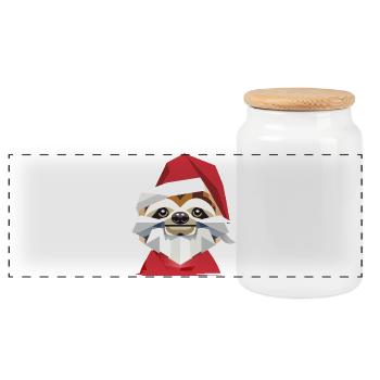 Merry Christmas sloth in modern design - Panoramic Cookie Jar with Wooden Lid - white - Front