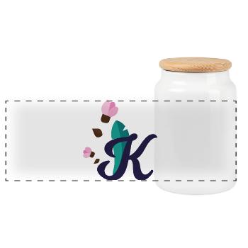 Elegant letter 'K' with flowers - Panoramic Cookie Jar with Wooden Lid - white - Front