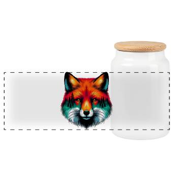 Fox - Panoramic Cookie Jar with Wooden Lid - white - Front