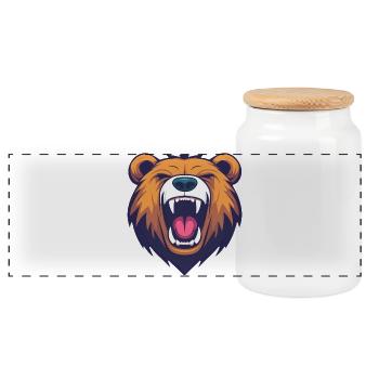 Cartoon Bear Head Roaring - Bold and Playful - Panoramic Cookie Jar with Wooden Lid - white - Front