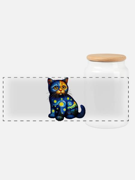 Katze - Panorama Keksdose mit Holzdeckel - Weiß