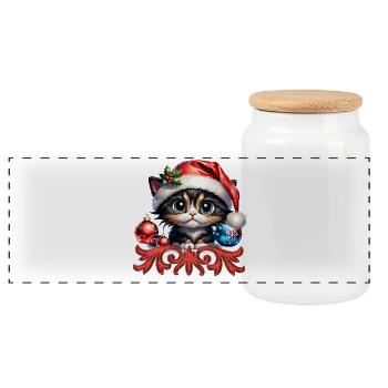 Adorable chaton de Noël. - Boîte à biscuits avec couvercle en bois - blanc - Devant