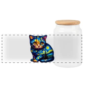 Chat - Boîte à biscuits avec couvercle en bois - blanc - Devant
