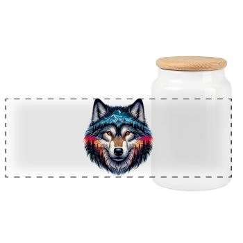 Loup - Boîte à biscuits avec couvercle en bois - blanc - Devant