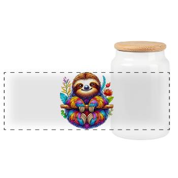Sloth - Panoramic Cookie Jar with Wooden Lid - white - Front