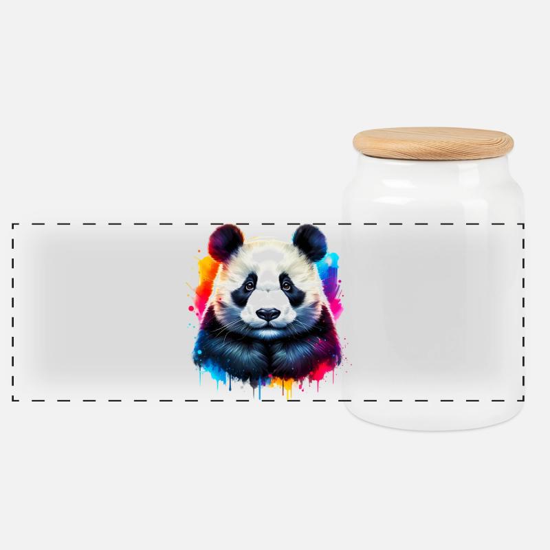 Panda - Panorama Keksdose mit Holzdeckel - Weiß
