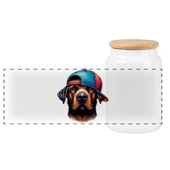 Chien - Boîte à biscuits avec couvercle en bois - blanc - Devant