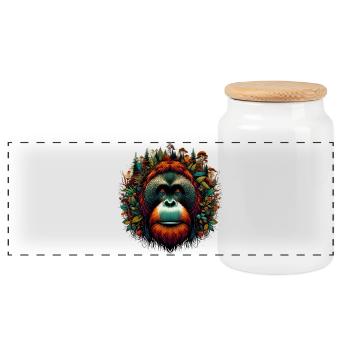 Orangutan Monkey Orangutan - Panoramic Cookie Jar with Wooden Lid - white - Front