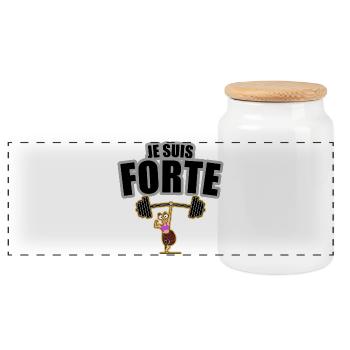 je suis forte, motivation, femelle - Boîte à biscuits avec couvercle en bois - blanc - Devant