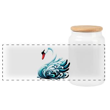Swan - Panoramic Cookie Jar with Wooden Lid - white - Front