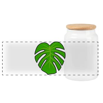 Monstera Pflanze - Panorama Keksdose mit Holzdeckel - Weiß - Vorne