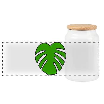 Monstera Plant - Panoramic Cookie Jar with Wooden Lid - white - Front