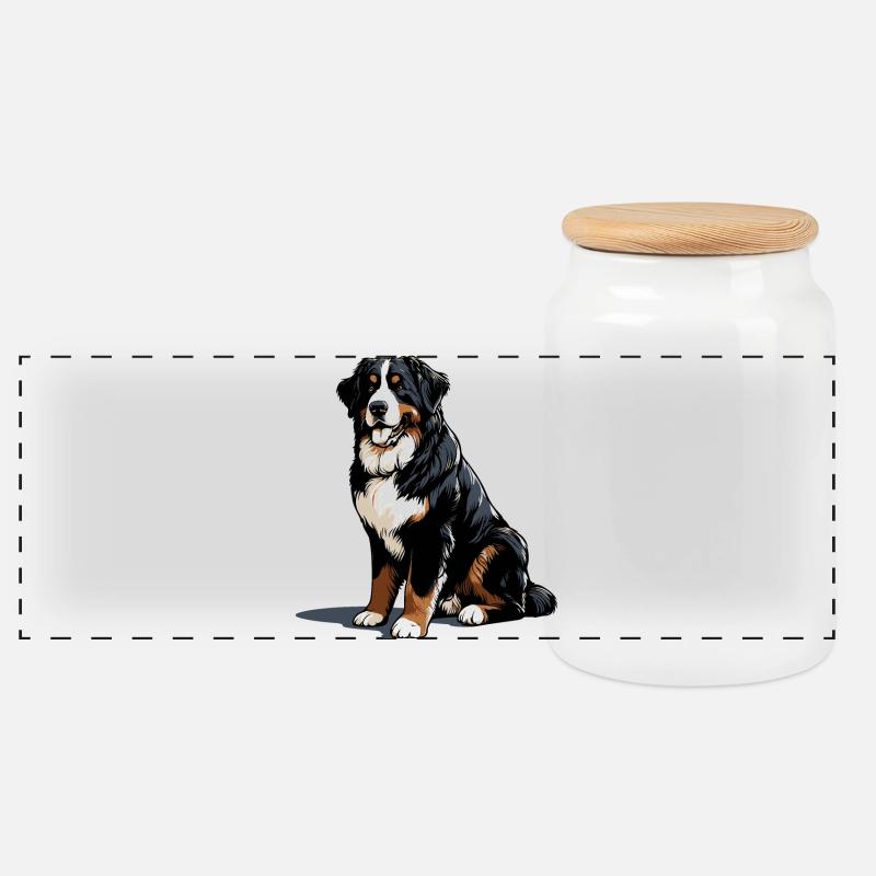 Berner Sennenhund - Panorama Keksdose mit Holzdeckel - Weiß