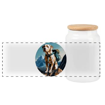 Dogs Hiking / Mountaineering Dog - Panoramic Cookie Jar with Wooden Lid - white - Front