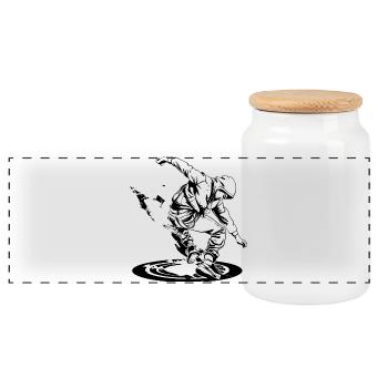 Breakdancer Drawing - Panoramic Cookie Jar with Wooden Lid - white - Front