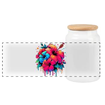 Hibiscus Flowers - Panoramic Cookie Jar with Wooden Lid - white - Front