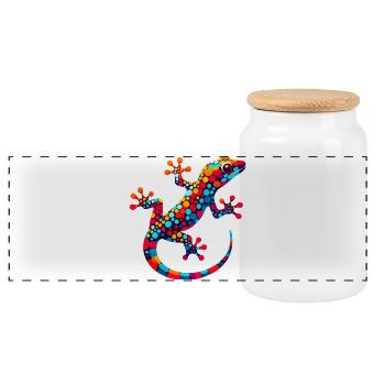 Gecko - Panorama Keksdose mit Holzdeckel - Weiß - Vorne