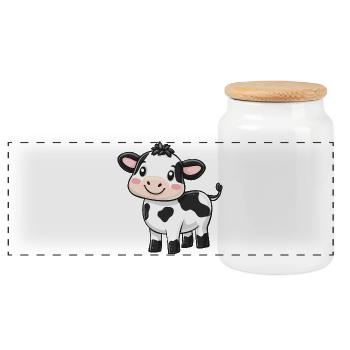 Cute Cartoon Cow - Adorable and Whimsical Design - Panoramic Cookie Jar with Wooden Lid - white - Front