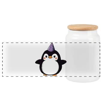 Pingouin heureux avec chapeau de fête - Cartoon Design - Boîte à biscuits avec couvercle en bois - blanc - Devant
