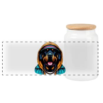Chien - Boîte à biscuits avec couvercle en bois - blanc - Devant