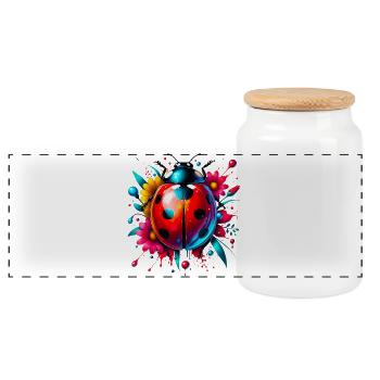 Ladybird - Panoramic Cookie Jar with Wooden Lid - white - Front