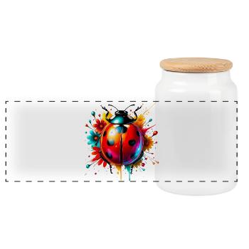 Ladybird - Panoramic Cookie Jar with Wooden Lid - white - Front