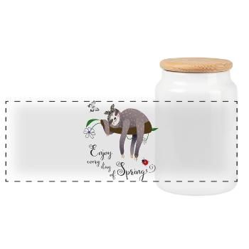 Sloth in spring - Panoramic Cookie Jar with Wooden Lid - white - Front