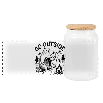 Bear Skeleton Campfire Graphic - Panoramic Cookie Jar with Wooden Lid - white - Front