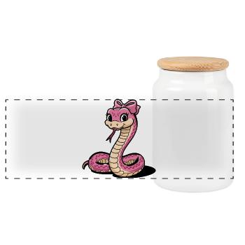 Pink Bow Snake Cartoon - Panoramic Cookie Jar with Wooden Lid - white - Front