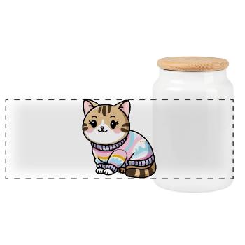 Pull douillet chat - Boîte à biscuits avec couvercle en bois - blanc - Devant