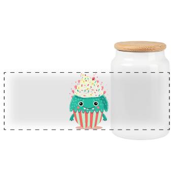 Cute Cupcake Monster – Cute and Playful - Panoramic Cookie Jar with Wooden Lid - white - Front