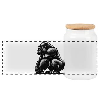 Gorilla - Panoramic Cookie Jar with Wooden Lid - white - Front