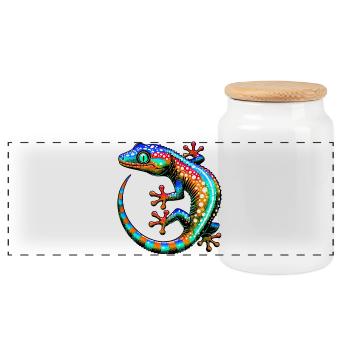 Gecko - Panorama Keksdose mit Holzdeckel - Weiß - Vorne