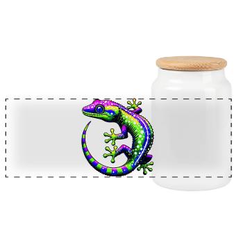 Gecko - Panorama Keksdose mit Holzdeckel - Weiß - Vorne