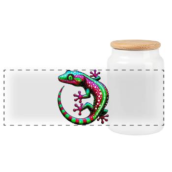 Gecko - Panoramic Cookie Jar with Wooden Lid - white - Front