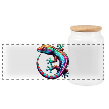 Gecko - Panorama Keksdose mit Holzdeckel - Weiß - Vorne