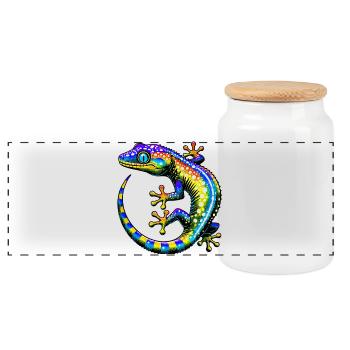 Gecko - Panorama Keksdose mit Holzdeckel - Weiß - Vorne