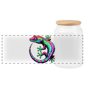 Gecko - Panoramic Cookie Jar with Wooden Lid - white - Front