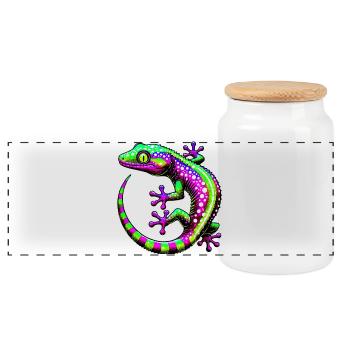 Gecko - Panorama Keksdose mit Holzdeckel - Weiß - Vorne