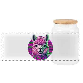 Alpaca - Panoramic Cookie Jar with Wooden Lid - white - Front